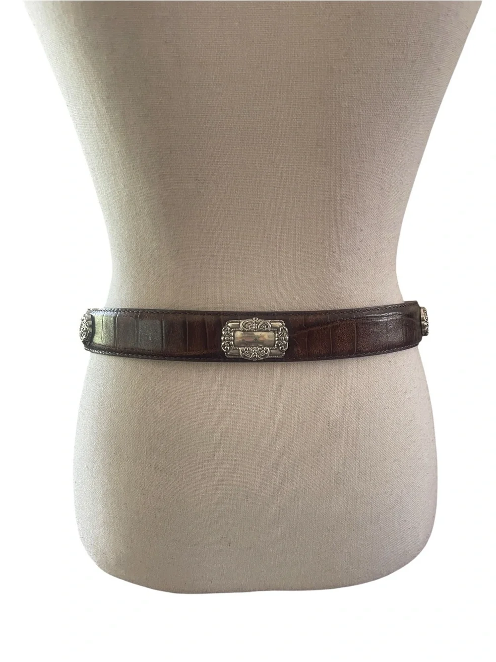 Fossil Alligator Print Embossed Leather with Silver Tone Ornate Medallions Large